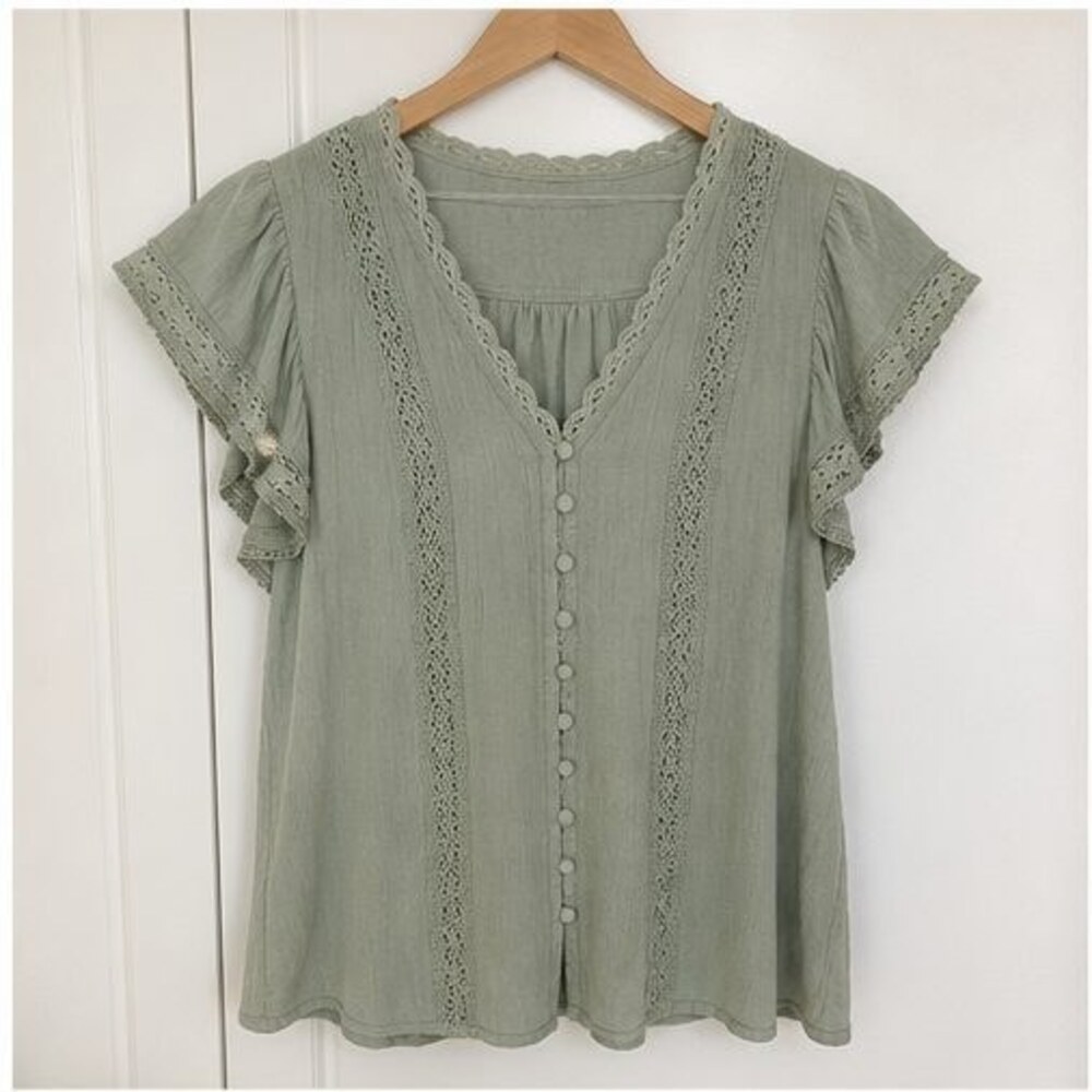 Sage Lace Trim Top - Picture 1 of 6